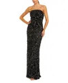 Mac Duggal Strapless Sequin Column Evening Gown With Bow In Black