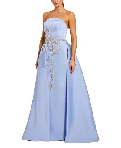 Mac Duggal Strapless Stretch Satin Column Gown With Overskirt In Blue