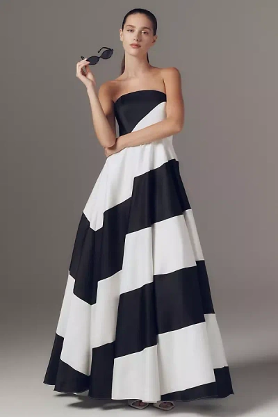 Mac Duggal Strapless Striped Maxi Dress In Multi