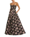 Mac Duggal Strapless Sweetheart Brocade Floral A-line Maxi Dress In Black Multi