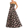 Mac Duggal Strapless Sweetheart Brocade Floral A Line Gown In Multi