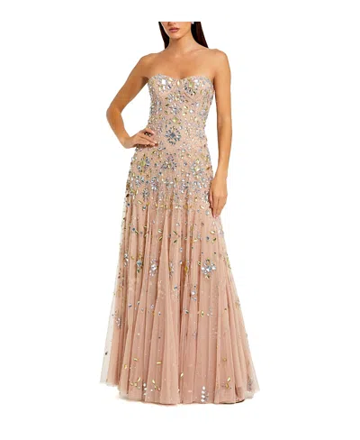 Mac Duggal Strapless Sweetheart Embellished Net Gown In Light Rose