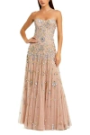 Mac Duggal Strapless Sweetheart Embellished Net Gown In Pink