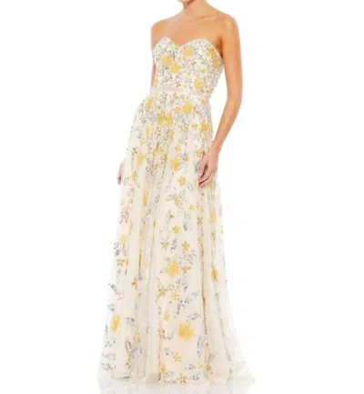 Mac Duggal Strapless Sweetheart Floral Dress In Nude/multi