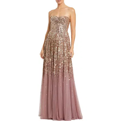 Mac Duggal Strapless Sweetheart Neck Sequin Ombre Gown In Brown