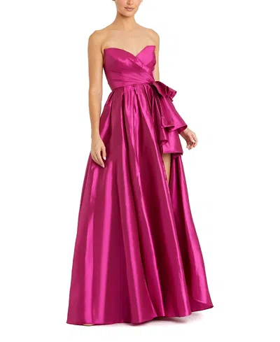 Mac Duggal Strapless Taffeta Gown With Ruffle Detail In Hot Pink