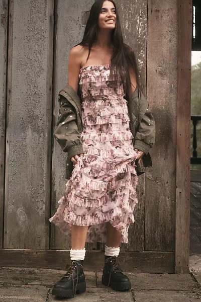 Mac Duggal Strapless Tiered Ruffled A-line Maxi Dress In Animal Print