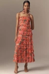 Mac Duggal Strapless Tiered Ruffled A-line Midi Dress