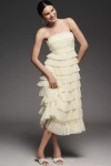Mac Duggal Strapless Tiered Ruffled Midi Dress In Yellow