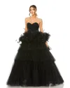 Mac Duggal Strapless Tulle Gown With Feather Detail In Black