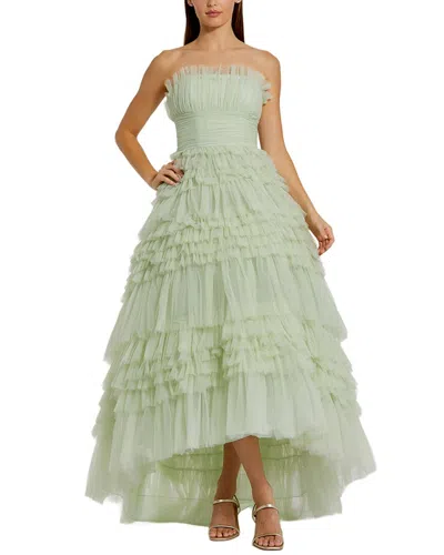 Mac Duggal Strapless Tulle Ruffle Gown In Green
