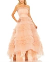 Mac Duggal Strapless Tulle Ruffle Gown In Peach