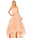 Mac Duggal Strapless Tulle Ruffle Gown In Pink