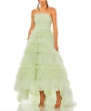 Mac Duggal Strapless Tulle Ruffle Gown In Sage