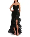 Mac Duggal 68697 Long Slit Formal Mermaid Prom Ruffle Dress In Black