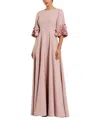 Mac Duggal Stretch Satin 3/4 Sleeve Gown With Flower Trim In Rose