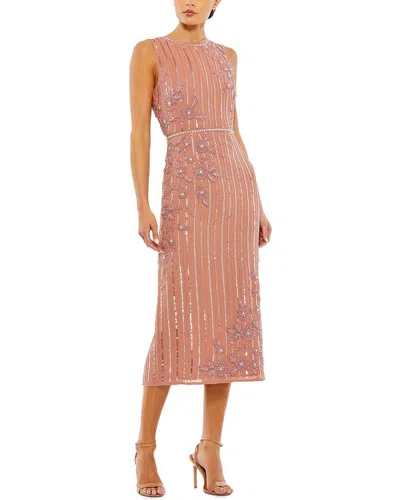 Mac Duggal Striped Floral Embellished Sleeveless Midi Dress In Pink