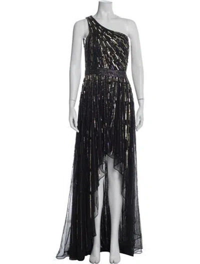 Pre-owned Mac Duggal Striped Long Dress In Blue