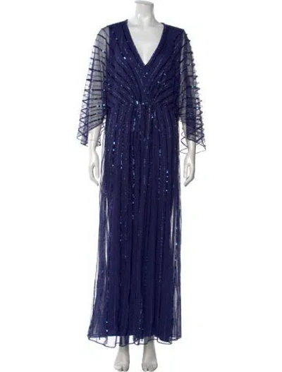 Pre-owned Mac Duggal Striped Long Dress In Blue
