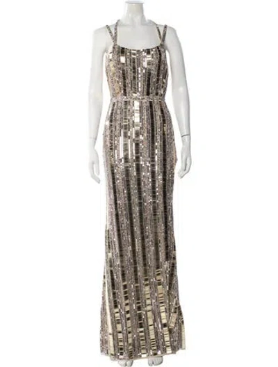 Pre-owned Mac Duggal Striped Long Dress In Gold
