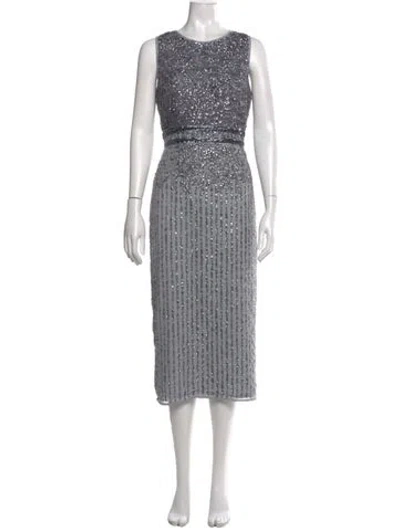 Pre-owned Mac Duggal Striped Long Dress In Gray