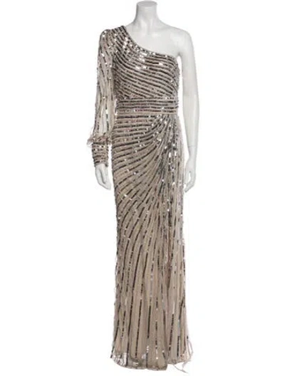 Pre-owned Mac Duggal Striped Long Dress In Neutral