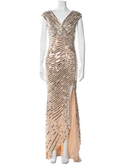 Pre-owned Mac Duggal Striped Long Dress In Neutral