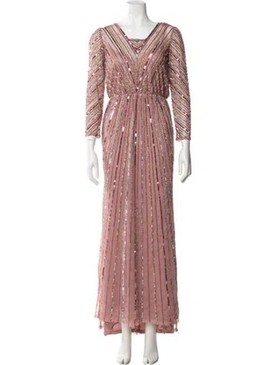 Pre-owned Mac Duggal Striped Long Dress In Pink