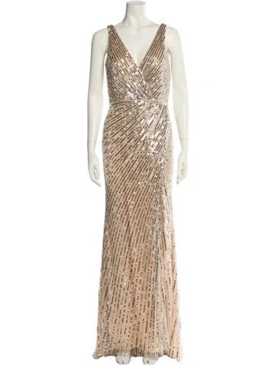 Pre-owned Mac Duggal Striped Long Dress In Silver