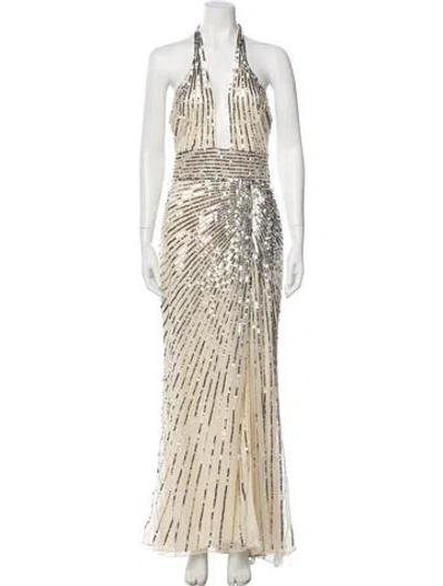 Pre-owned Mac Duggal Striped Long Dress W/ Tags In Neutral