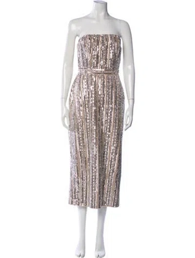 Pre-owned Mac Duggal Striped Midi Length Dress In Multicolor