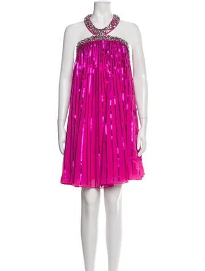 Pre-owned Mac Duggal Striped Midi Length Dress In Pink
