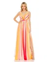 Mac Duggal Striped Multi Sleeveless Gown In Pink Multi