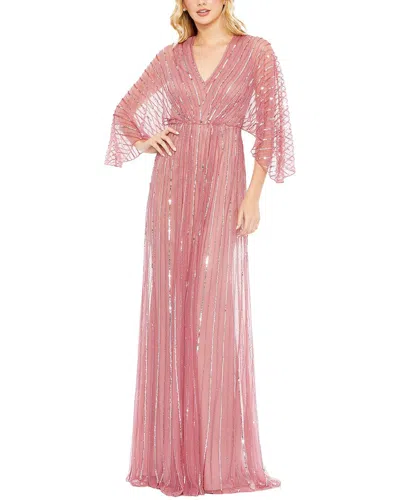 Mac Duggal Striping Kimono Sleeve V Neck Gown In Pink