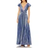 Mac Duggal Structured Ball Gown With Square Neck And Cap Sleeves In Blue