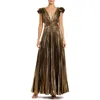 Mac Duggal Structured Ball Gown With Square Neck And Cap Sleeves In Brown