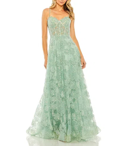 Mac Duggal Sweetheart Floral A Line Gown In Mint