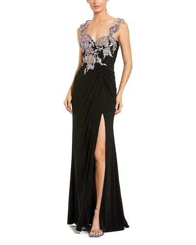 Mac Duggal Sweetheart Jersey Gown With Floral Embellishments In Black