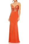 Mac Duggal Sweet Heart Mesh Embellished Gown In Orange