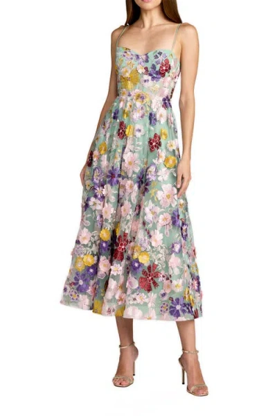 Mac Duggal Sweetheart Neck Embroidered Midi Dress In Multi