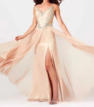 Mac Duggal Sweetheart Neckline And Sheer Illusion Sides Prom Dress In Nude/silver In Multi