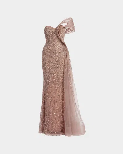 Mac Duggal Sweetheart Neckline Embroidered Column Gown In Brown