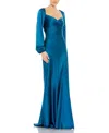 Mac Duggal Sweetheart Neckline Puff Sleeve Gown In Ocean Blue