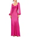 Mac Duggal Sweetheart Neck Long Sleeve Satin Gown In Pink
