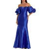 Mac Duggal Sweetheart Off The Shoulder Puff Sleeve Gown In Blue