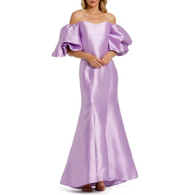Mac Duggal Sweetheart Off The Shoulder Puff Sleeve Gown In Lilac