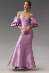 Mac Duggal Sweetheart Off-the-shoulder Satin Mermaid Maxi Dress In Purple