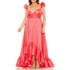 Mac Duggal Pink Ruffle Strap High Low Gown (plus) In Watermelon