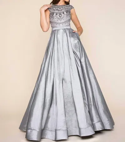 Mac Duggal Taffeta Beaded Ball Gown In Charcoal In Pink