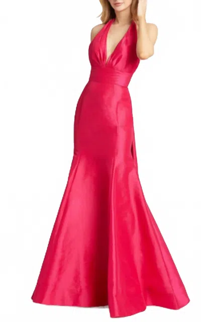 Mac Duggal Taffeta Halter Gown In Fucshia In Pink